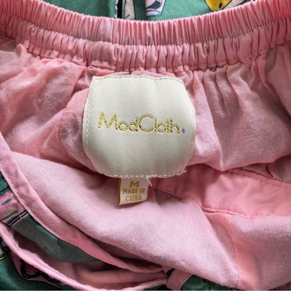 ModCloth Pink Lemonade Dress Green Background Tie Back Medium - Picture 5 of 6